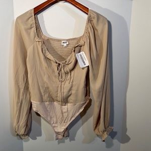 Lane 201 Boutique Bodysuit Taupe Give You My Heart Long Sleeve Size L - NWT